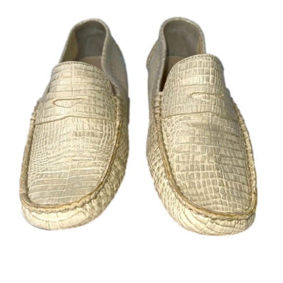 Cole Haan Trillby driving Moccasin penny loafer Leather Crocodile 8 white chic - Picture 3 of 16